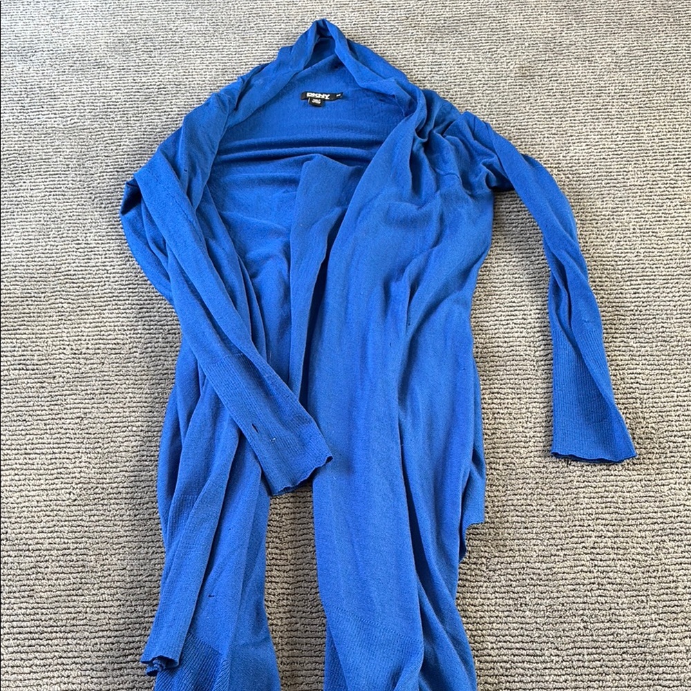 DKNY Asymmetrical Blue Cardigan